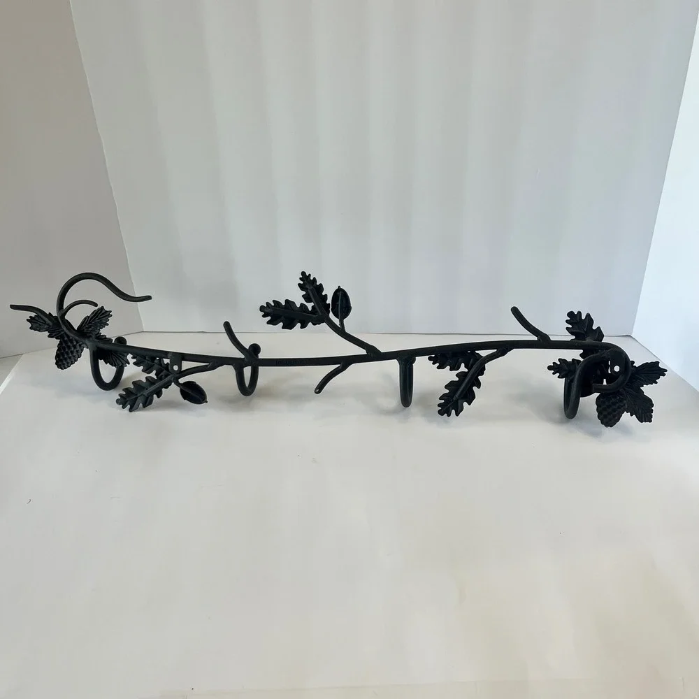 Longaberger Wrought Iron Oak Leaf Acorn Pinecone Wall Mount Hook Rack Black 24in